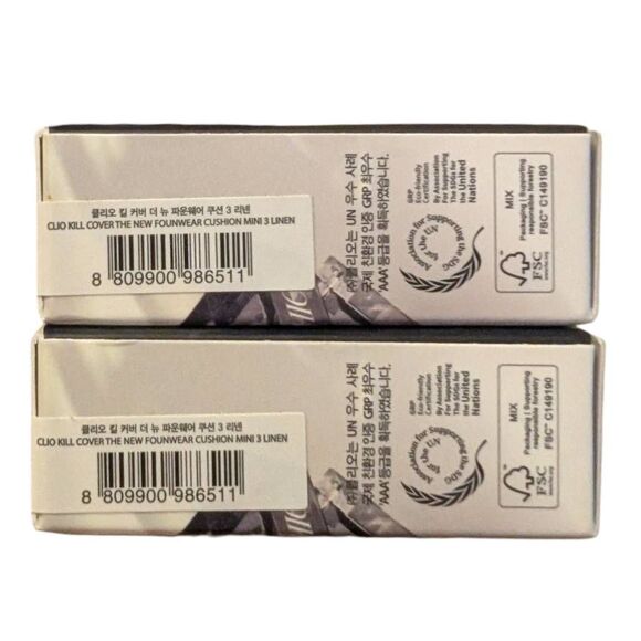 Clio Kill Cover the New Founwear Cushion Mini 3-BY Linen Lot of 2 SPF 50 EX 1/26 - Picture 5 of 7